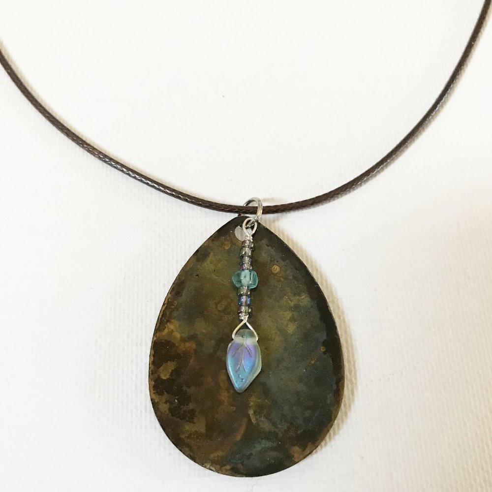 Lure Necklace with Iridescent Leaf & Apatite Gemstone Sea Ocean Sailing Mermaid